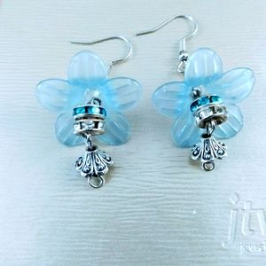 Sterling and Blue Flower Drop Earrings